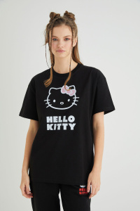Lisanslı Baskılı Basic T-shirt Kalıp Pamuk - Hello Kitty