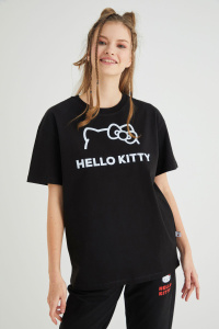 Lisanslı Baskılı Basic T-shirt Relaxed Kalıp Pamuk - Hello Kitty