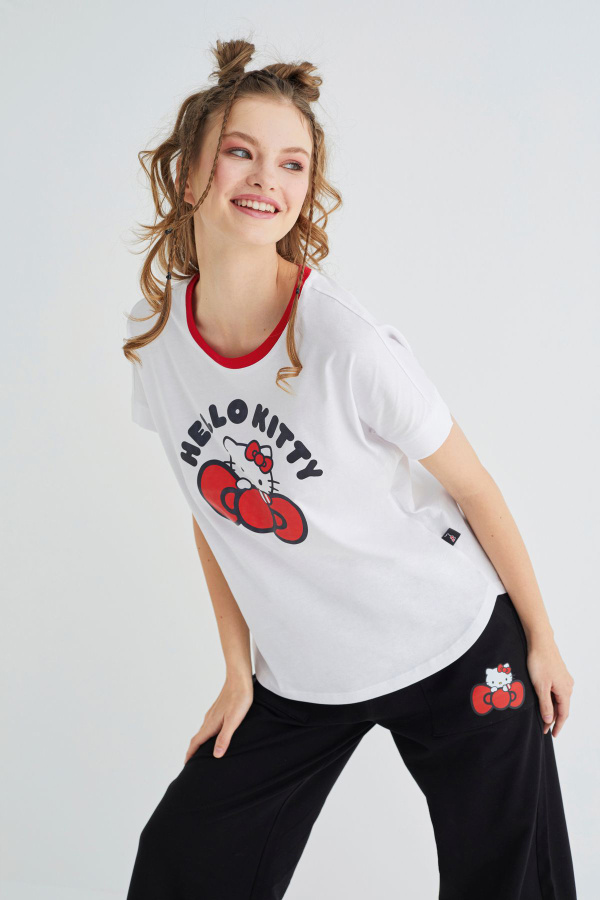 Lisanslı Baskılı Beyaz Tişört Normal Kesim Pamuk - 3