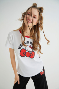 Lisanslı Baskılı Beyaz Tişört Normal Kesim Pamuk - 5