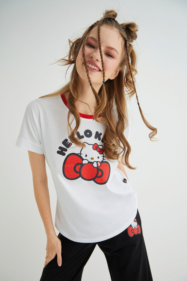 Lisanslı Baskılı Beyaz Tişört Normal Kesim Pamuk - 5