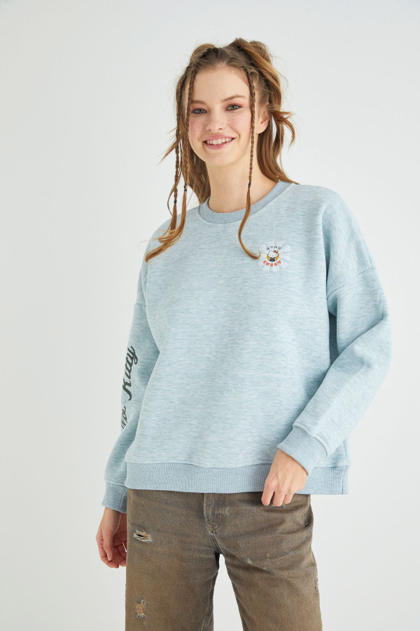 Lisanslı Baskılı Fit Yeşil Sweatshirt - 2