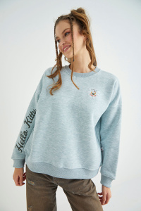 Lisanslı Baskılı Fit Yeşil Sweatshirt - Hello Kitty