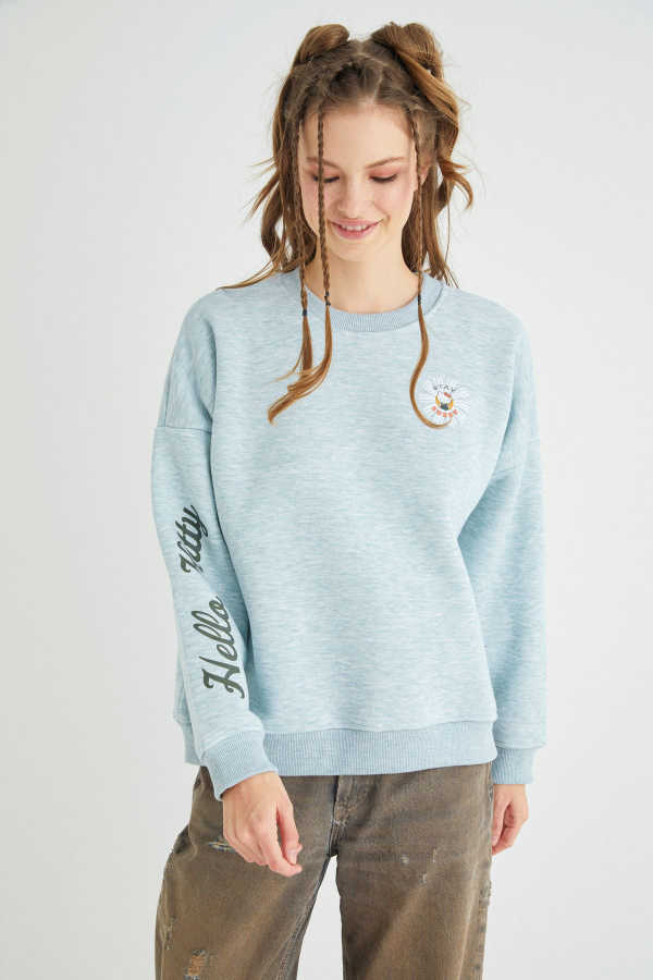 Lisanslı Baskılı Fit Yeşil Sweatshirt - 3