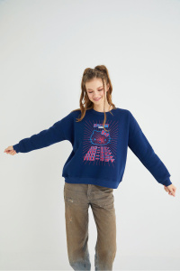 Lisanslı Baskılı Kalın Lacivert Sweatshirt - 3