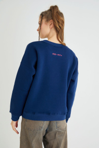 Lisanslı Baskılı Kalın Lacivert Sweatshirt - 2