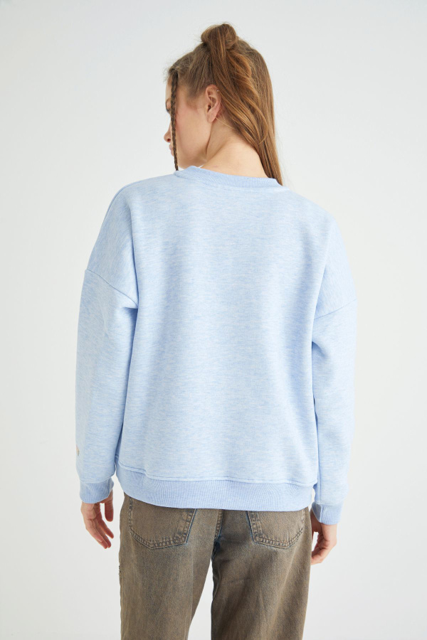 Lisanslı Baskılı Kalın Mavi Sweatshirt - 4