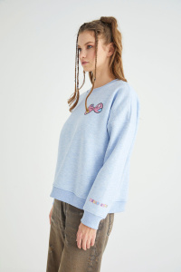 Lisanslı Baskılı Kalın Mavi Sweatshirt - 2