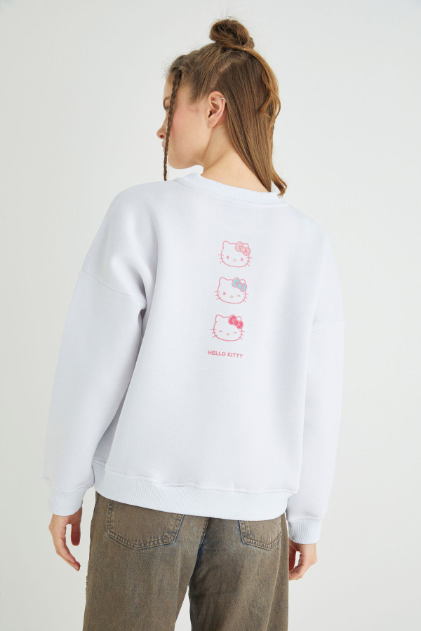 Lisanslı Baskılı Kalın Oversize Beyaz Sweatshirt - 2
