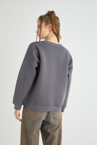 Lisanslı Baskılı Kalın Oversize Fit Gri Sweatshirt - 3