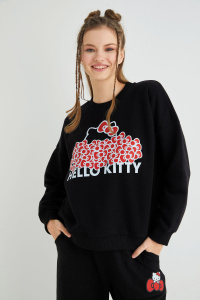 Lisanslı Baskılı Kalın Oversize Fit Sweatshirt - Hello Kitty