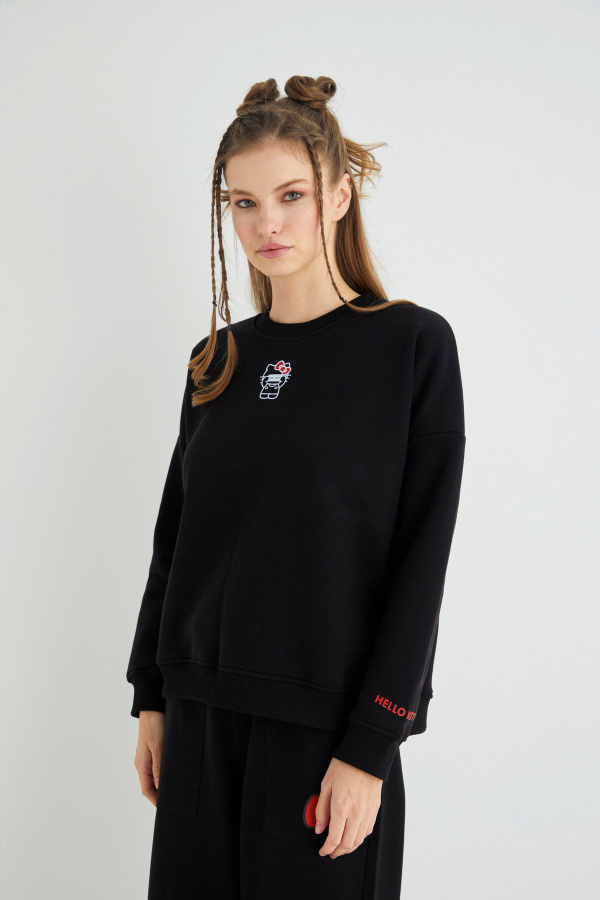 Lisanslı Baskılı Kalın Oversize Sweatshirt - 4