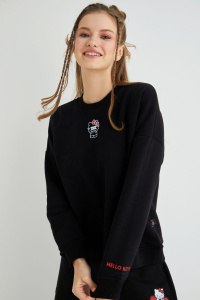 Lisanslı Baskılı Kalın Oversize Sweatshirt - Hello Kitty