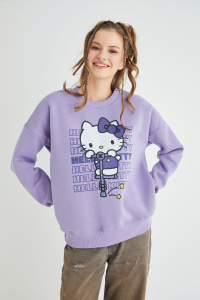 Lisanslı Baskılı Kalın Oversize Sweatshirt - Hello Kitty