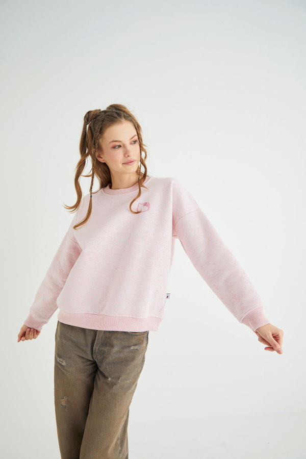 Lisanslı Baskılı Kalın Pembe Sweatshirt - 5