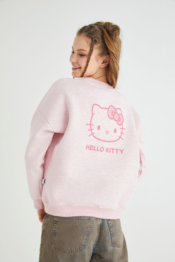Lisanslı Baskılı Kalın Pembe Sweatshirt - 2