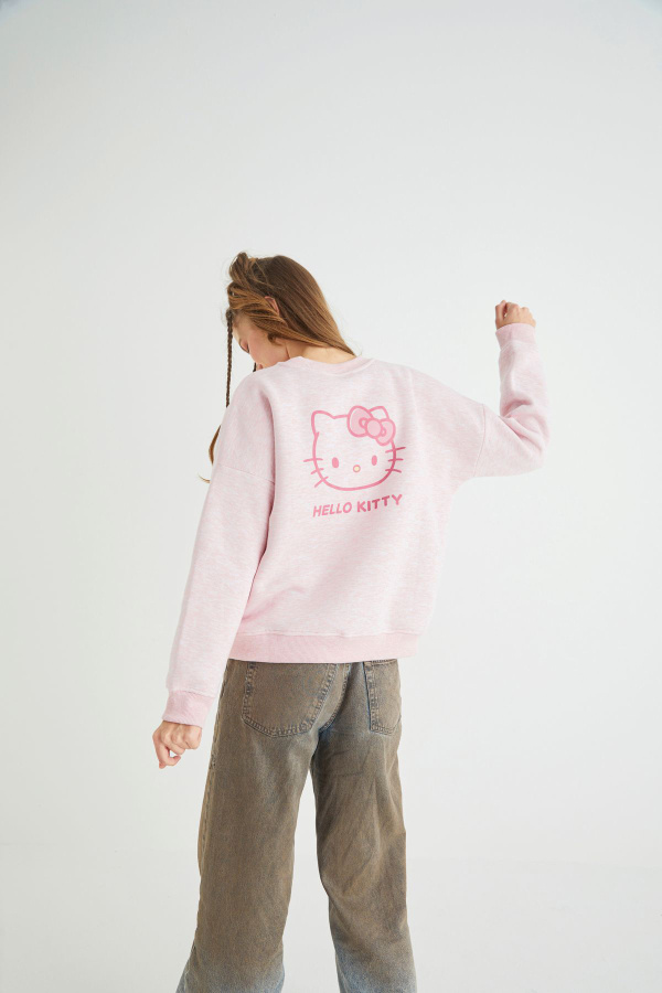 Lisanslı Baskılı Kalın Pembe Sweatshirt - 4