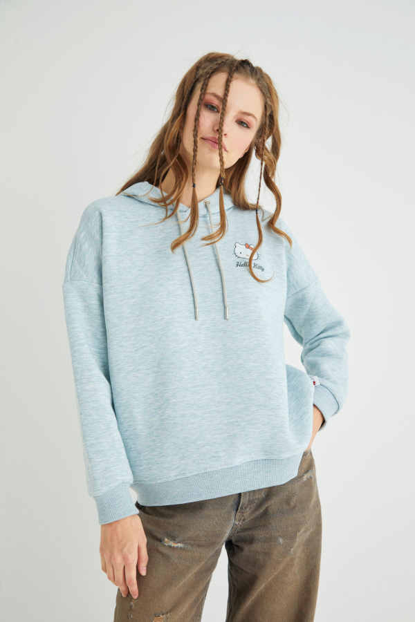 Lisanslı Baskılı Kapüşonlu Fit Yeşil Sweatshirt - 3