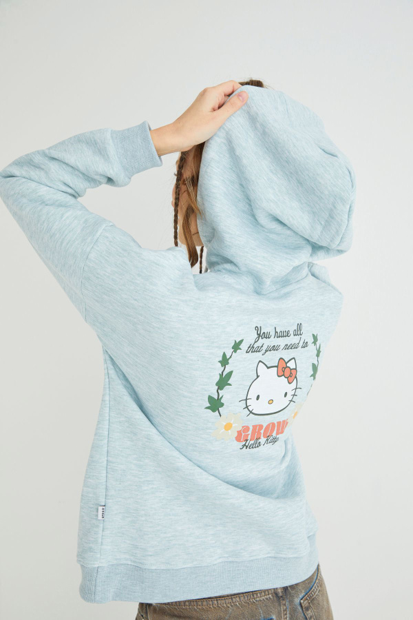 Lisanslı Baskılı Kapüşonlu Fit Yeşil Sweatshirt - 2