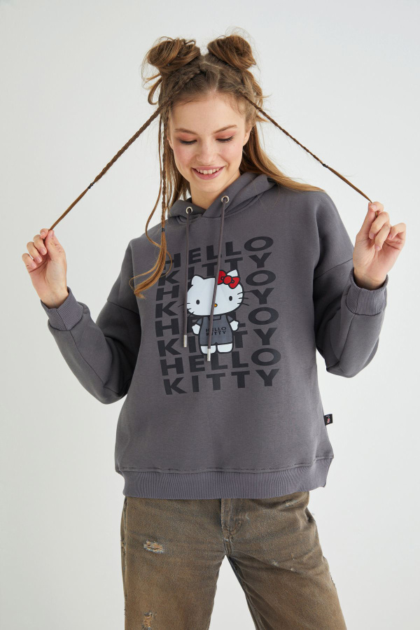 Lisanslı Baskılı Kapüşonlu Kalın Fit Sweatshirt - 2