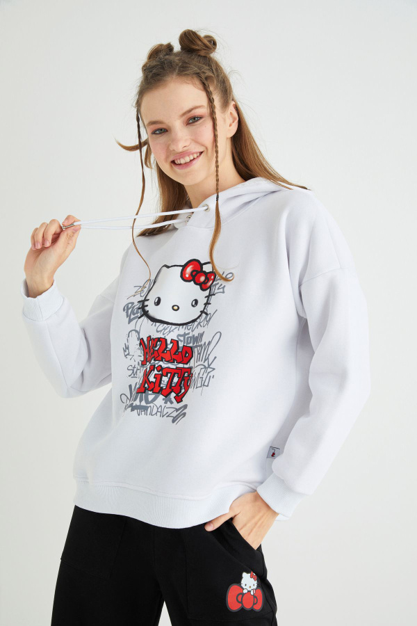 Lisanslı Baskılı Kapüşonlu Kalın Sweatshirt - 3