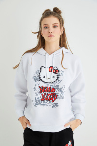 Lisanslı Baskılı Kapüşonlu Kalın Sweatshirt - Hello Kitty