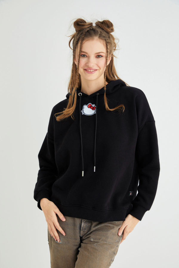 Lisanslı Baskılı Kapüşonlu Kalın Sweatshirt - 1