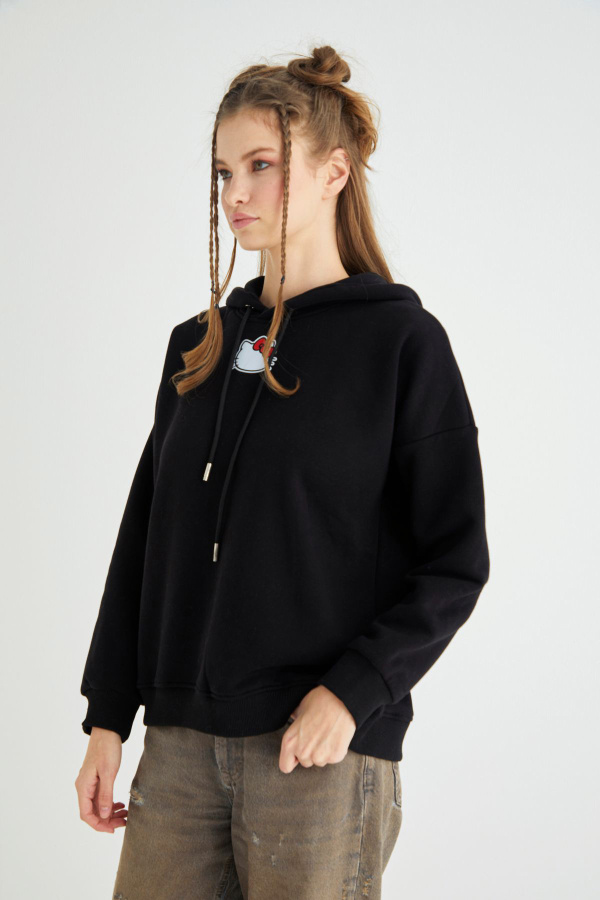 Lisanslı Baskılı Kapüşonlu Kalın Sweatshirt - 5