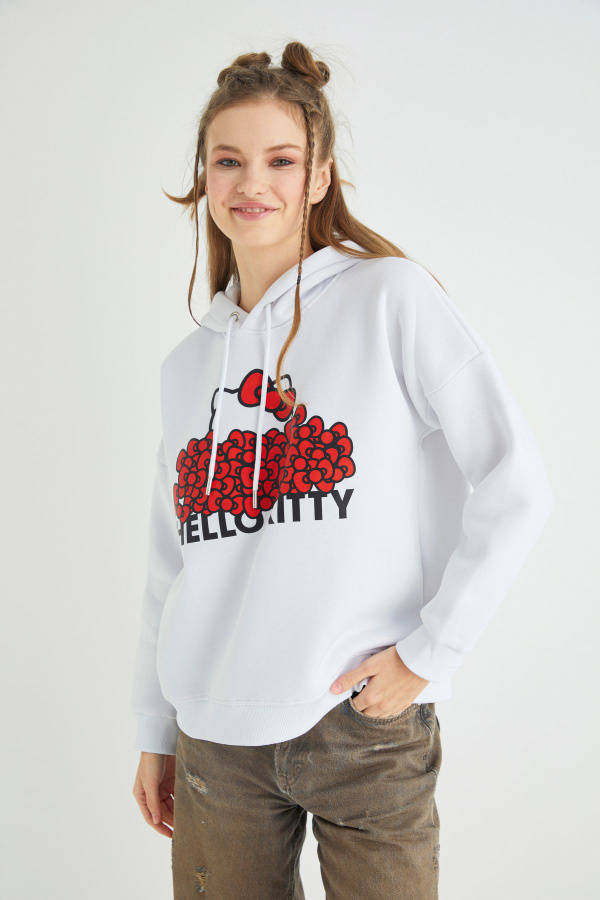 Lisanslı Baskılı Kapüşonlu Kalın Sweatshirt - 3