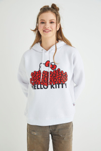 Lisanslı Baskılı Kapüşonlu Kalın Sweatshirt - Hello Kitty