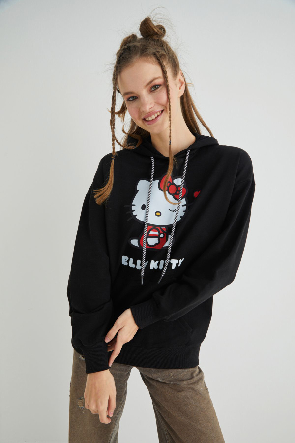 Lisanslı Baskılı Kapüşonlu Oversize Fit Sweatshirt - 2