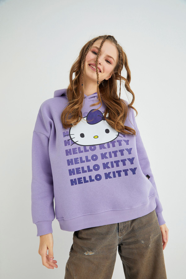 Lisanslı Baskılı Kapüşonlu Oversize Sweatshirt - 1