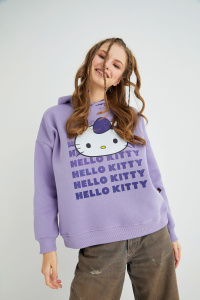Lisanslı Baskılı Kapüşonlu Oversize Sweatshirt - Hello Kitty