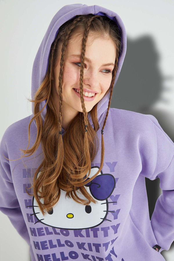 Lisanslı Baskılı Kapüşonlu Oversize Sweatshirt - 3