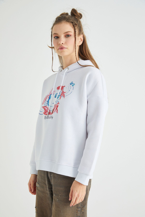Lisanslı Baskılı Kapüşonlu Oversize Sweatshirt - 4