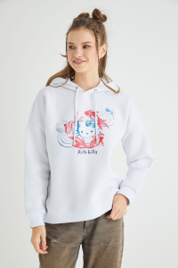 Lisanslı Baskılı Kapüşonlu Oversize Sweatshirt - Hello Kitty