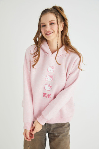 Lisanslı Baskılı Kapüşonlu Pembe Sweatshirt - Hello Kitty