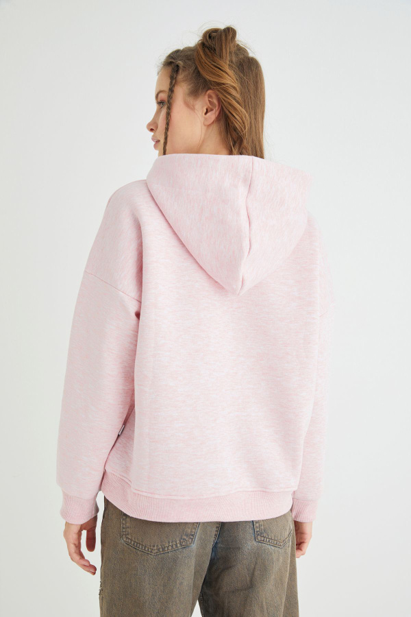 Lisanslı Baskılı Kapüşonlu Pembe Sweatshirt - 5