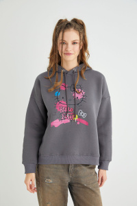 Lisanslı Baskılı Kapüşonlu Sweatshirt - Hello Kitty