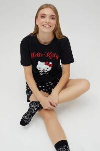 Lisanslı Baskılı Kısa Kollu Şortlu Pijama Takımı - Hello Kitty
