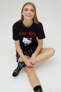 Lisanslı Baskılı Kısa Kollu Şortlu Pijama Takımı - Hello Kitty