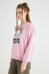 Lisanslı Baskılı Oversize Fit Pembe Sweatshirt - 3
