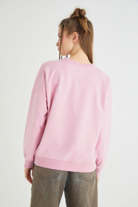 Lisanslı Baskılı Oversize Fit Pembe Sweatshirt - 4