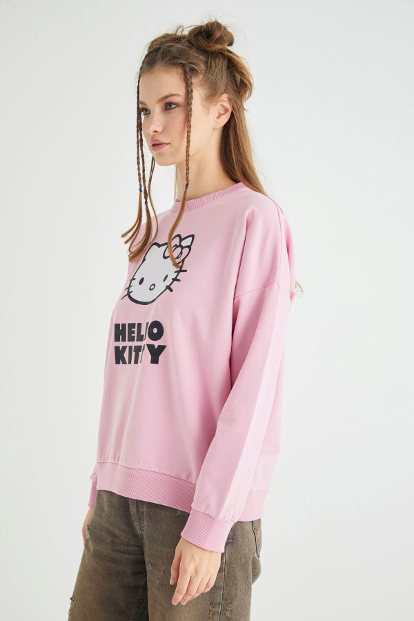 Lisanslı Baskılı Oversize Fit Pembe Sweatshirt - 3