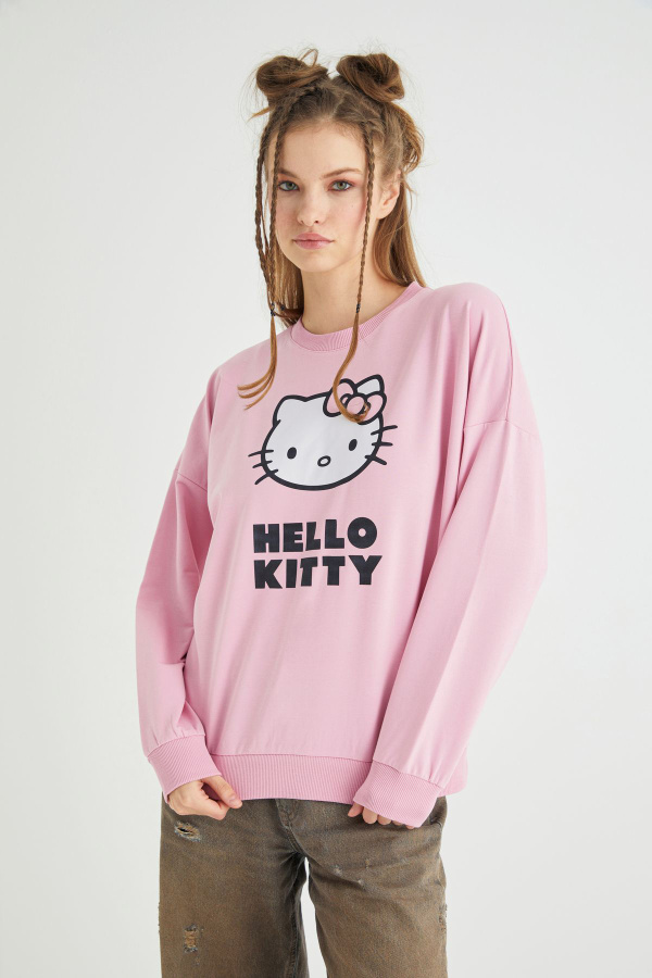 Lisanslı Baskılı Oversize Fit Pembe Sweatshirt - 2