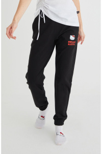 Lisanslı Baskılı Siyah Pamuk Likralı Eşofman Altı - Hello Kitty