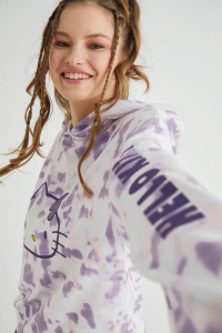 Lisanslı Batik Kapüşonlu Sweatshirt Pijama Üstü - 2