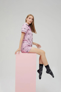 Lisanslı Düğmeli Pembe Kısa Kollu Pijama Takım - 4