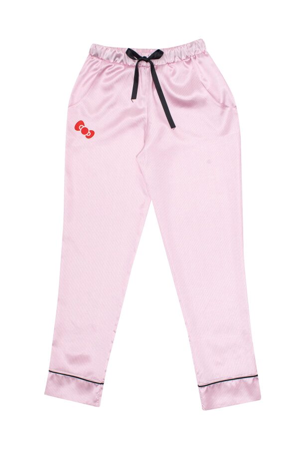 Lisanslı Düğmeli Saten Pantolonlu Pijama Takımı - 1