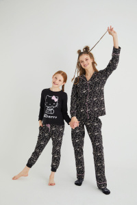 Lisanslı Düğmeli Uzun Kol Pijama Takım Roz-54 - 5